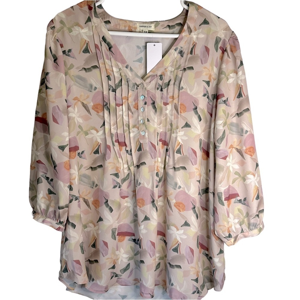 Harper & Joy Floral Boho Peasant Blouse Romantic Cottage Fairy Prairie 1X NWT